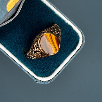 Vintage 9ct Gold Tigers Eye Signet Ring Size V / 11 - Mens Jewelry
