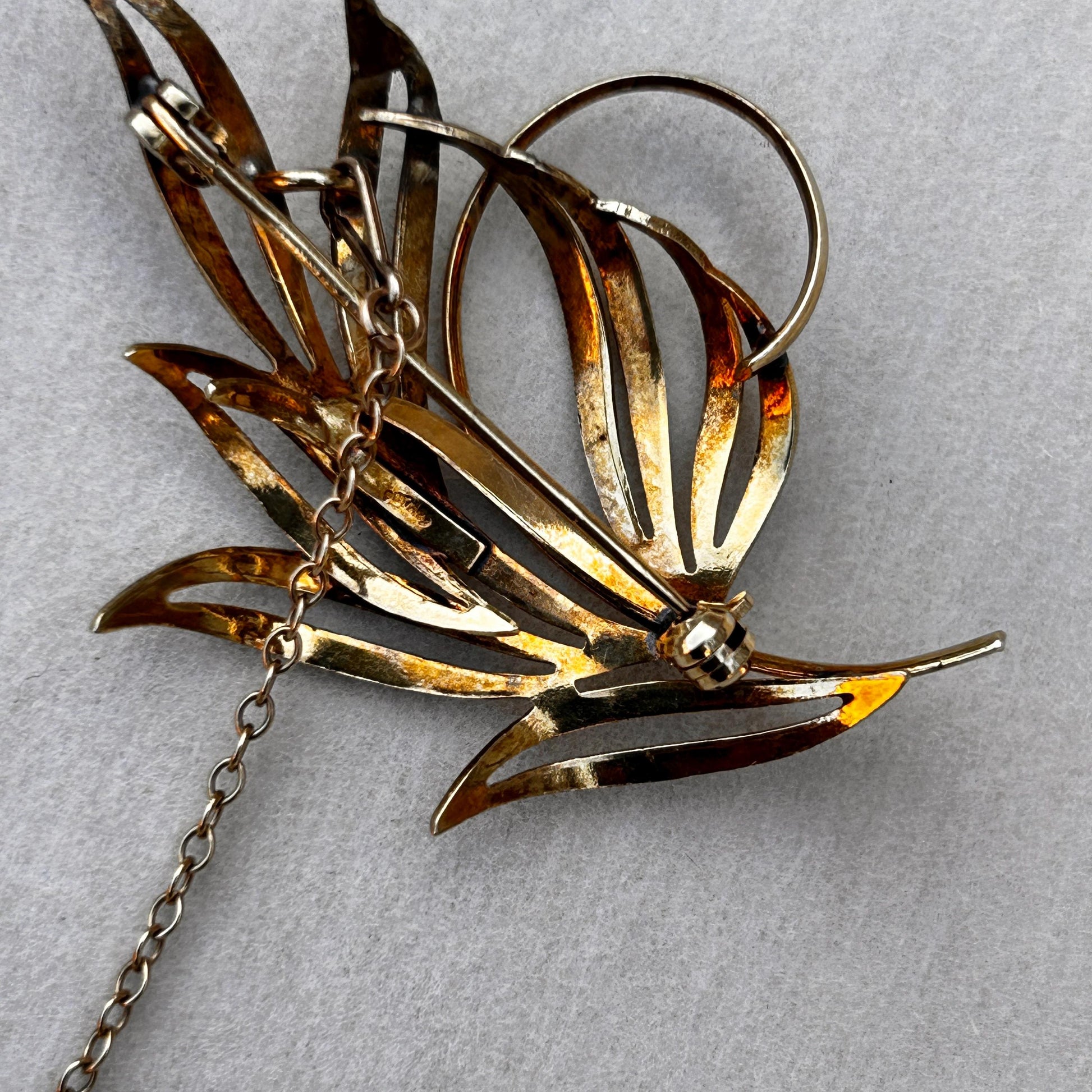 Mid-Century 9ct Gold Brooch Floral Spray Textured Jewellery