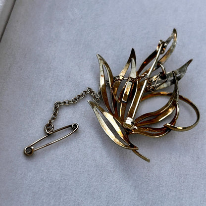 Mid-Century 9ct Gold Brooch Floral Spray Textured Jewellery