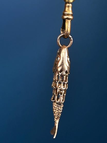 Antique 1921 9ct Gold Articulated Fish with Diamond Pendant - Lucky Charm