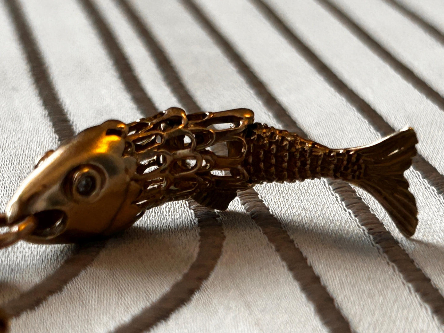 Antique 1921 9ct Gold Articulated Fish with Diamond Pendant - Lucky Charm