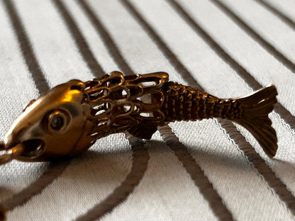 Antique 1921 9ct Gold Articulated Fish with Diamond Pendant - Lucky Charm