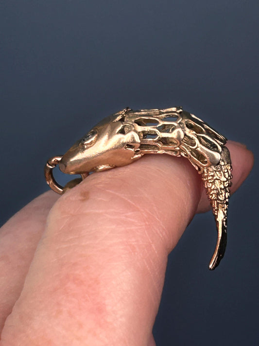 Antique 1921 9ct Gold Articulated Fish with Diamond Pendant - Lucky Charm