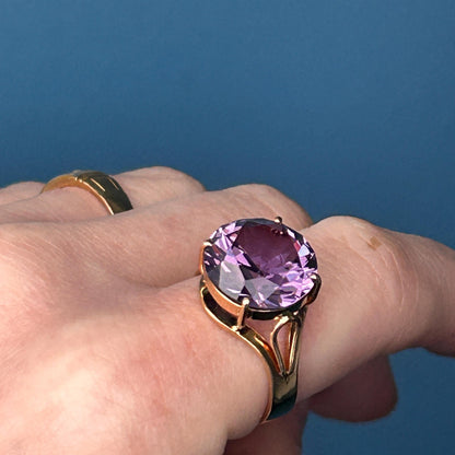 Pre-owned Amethyst 14ct Gold Large Cocktail Ring size M / 6.5