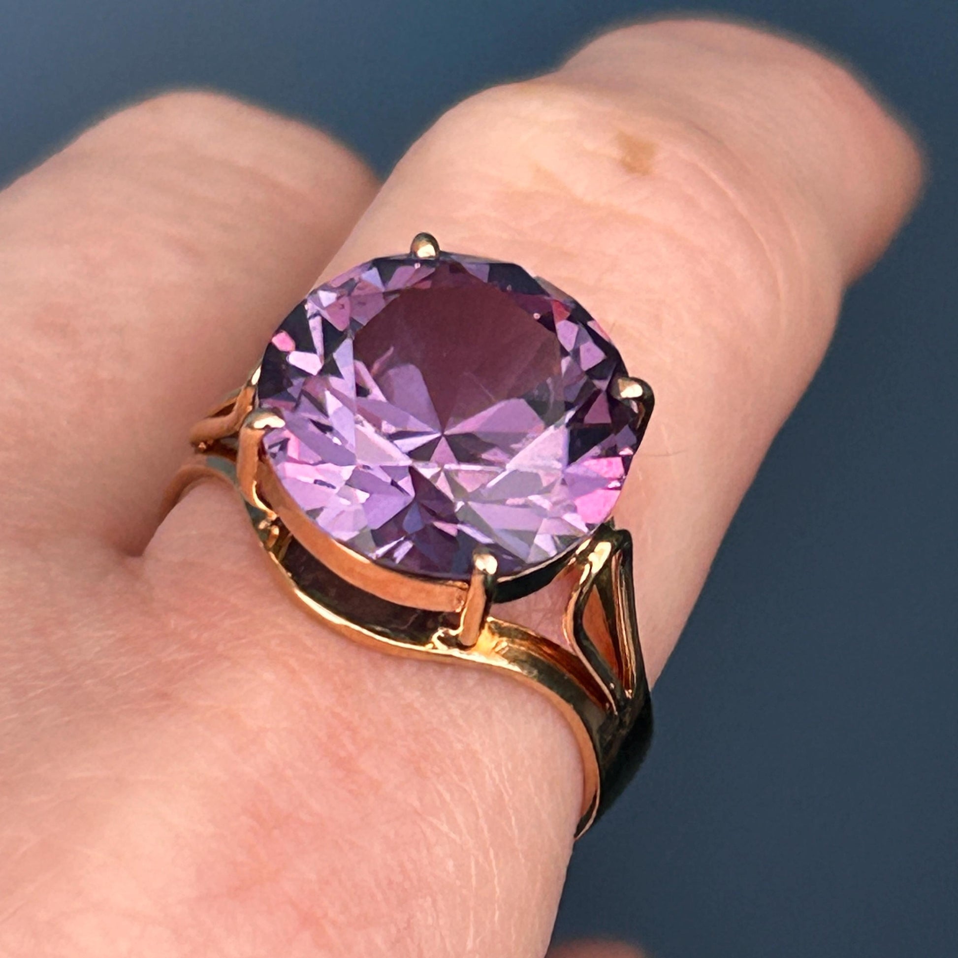 Pre-owned Amethyst 14ct Gold Large Cocktail Ring size M / 6.5