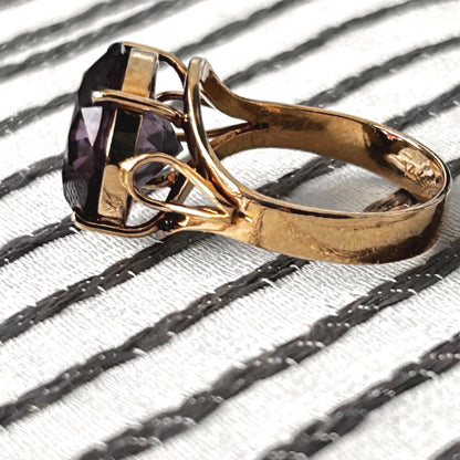 Pre-owned Amethyst 14ct Gold Large Cocktail Ring size M / 6.5