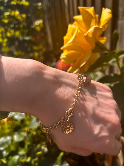 Vintage Clogau Charm Bracelet in 9ct Gold with 4 Charms 7" - Welsh Gold
