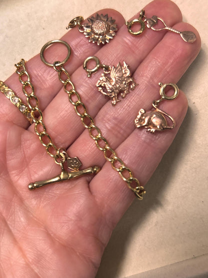 Vintage Clogau Charm Bracelet in 9ct Gold with 4 Charms 7" - Welsh Gold