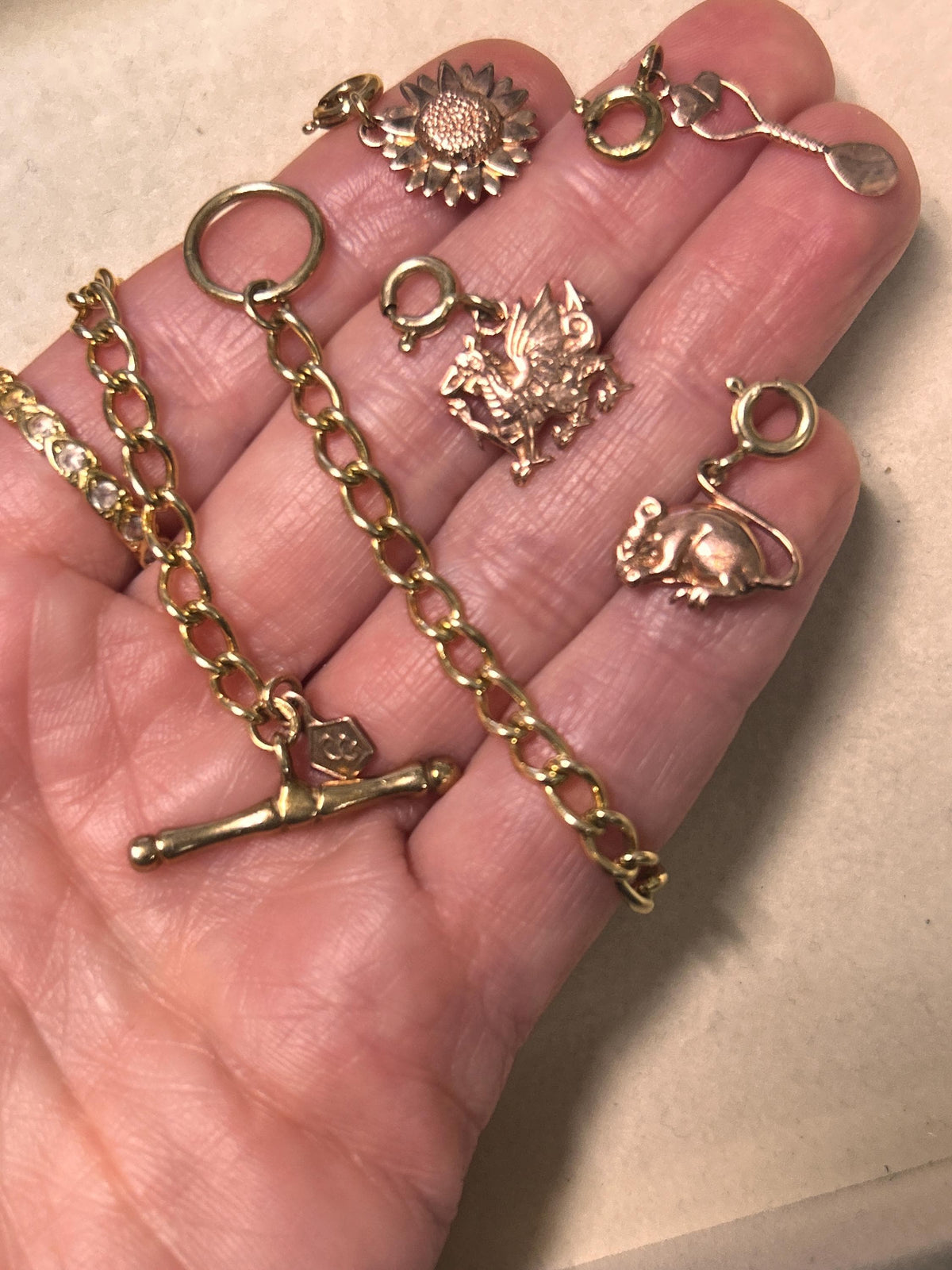 Vintage Clogau Charm Bracelet in 9ct Gold with 4 Charms 7" - Welsh Gold