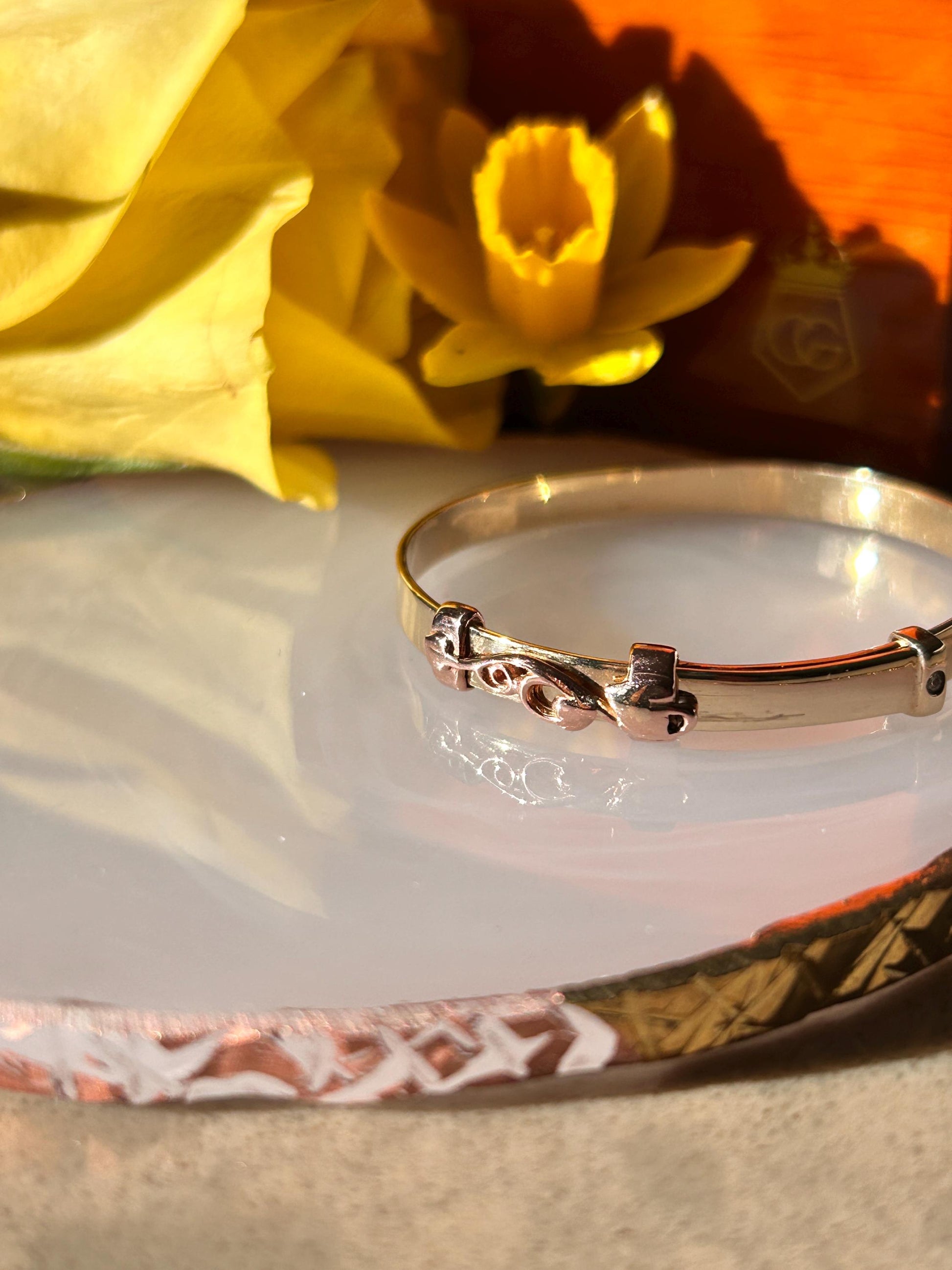 Vintage Clogau 9ct Gold Baby Bangle Expanding Tree of Life with Diamond - Christening Jewelry, Baby Shower Gift