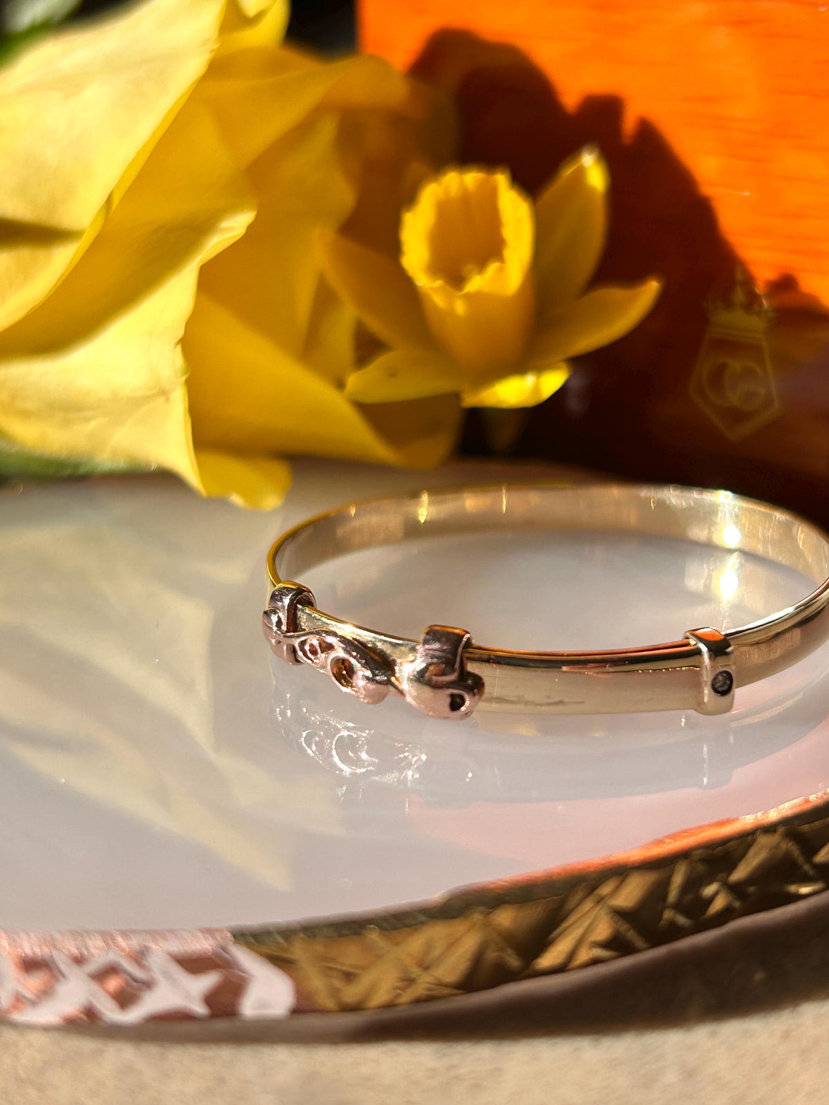 Vintage Clogau 9ct Gold Baby Bangle Expanding Tree of Life with Diamond - Christening Jewelry, Baby Shower Gift