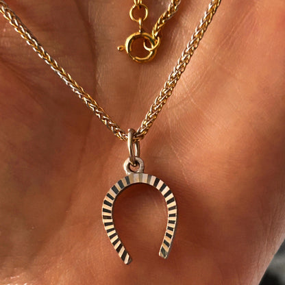 Vintage 18ct Gold Horseshoe Necklace Two Toned Equestrian Lucky Charm with Chain