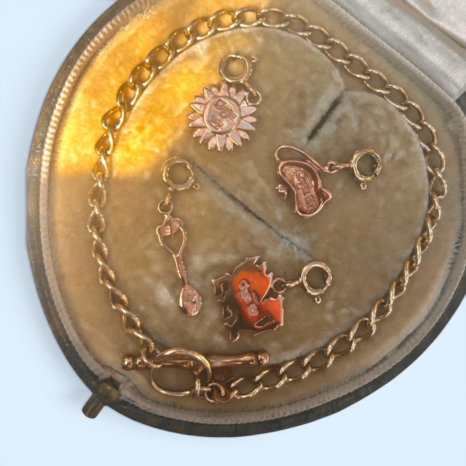 Vintage Clogau Charm Bracelet in 9ct Gold with 4 Charms 7" - Welsh Gold
