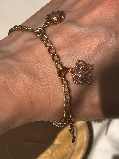 Vintage Clogau Charm Bracelet in 9ct Gold with 4 Charms 7" - Welsh Gold