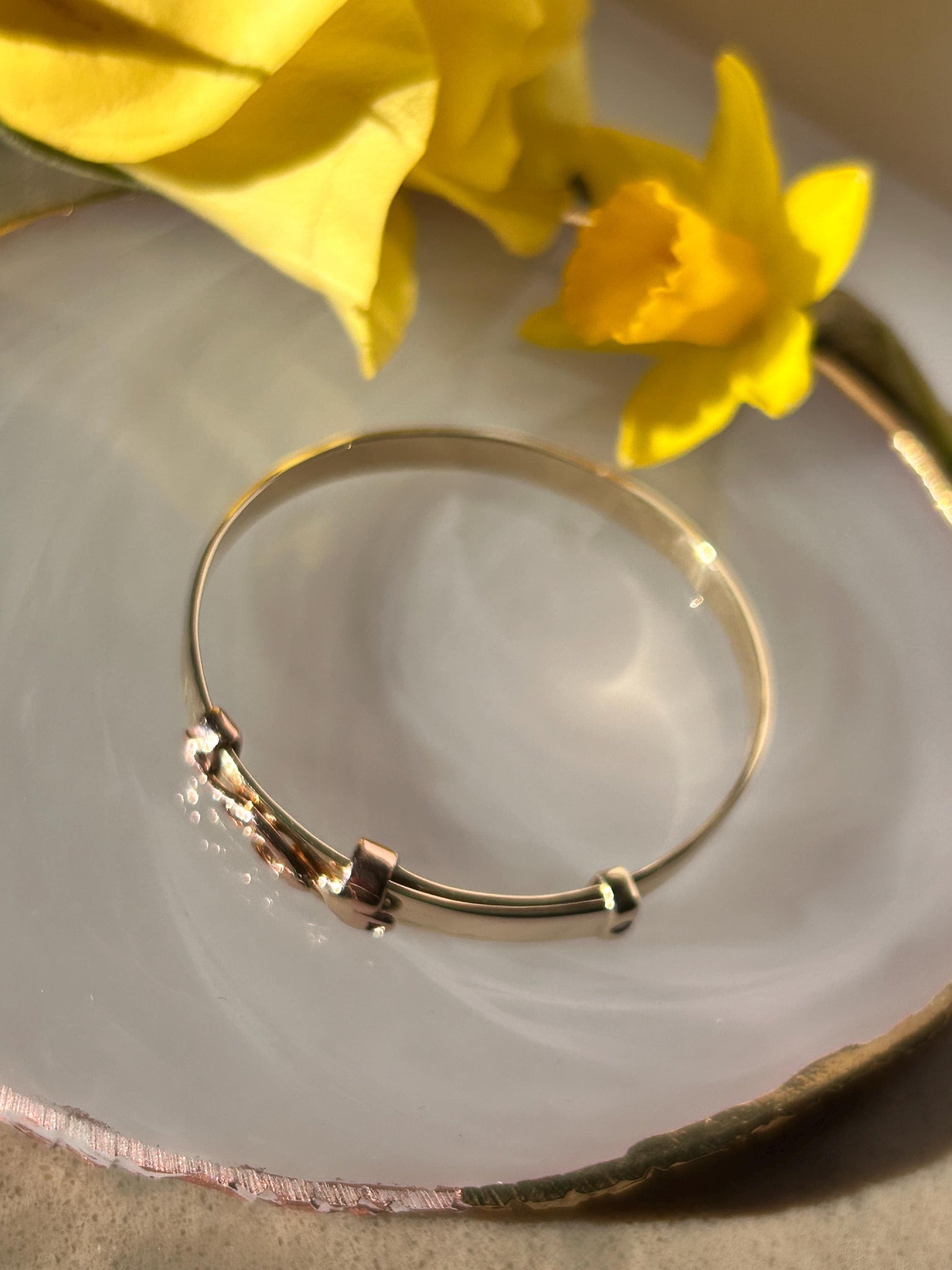 Vintage Clogau 9ct Gold Baby Bangle Expanding Tree of Life with Diamond - Christening Jewelry, Baby Shower Gift