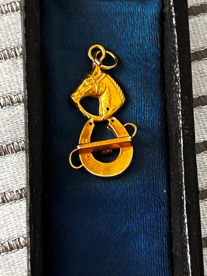Victorian 15ct Gold Lucky Horse Shoe Pendant with Sapphire Hallmarked - Antique Jewellery
