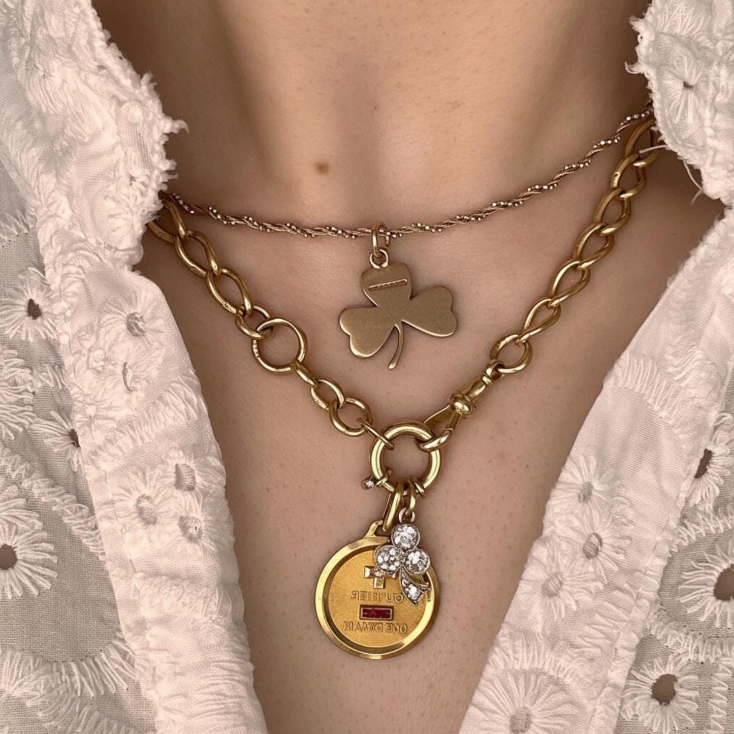 Antique 9ct Gold Victorian Irish Shamrock Clover Charm Pendant 1901 Hallmarks - Lucky Charm Trefoil Enamel