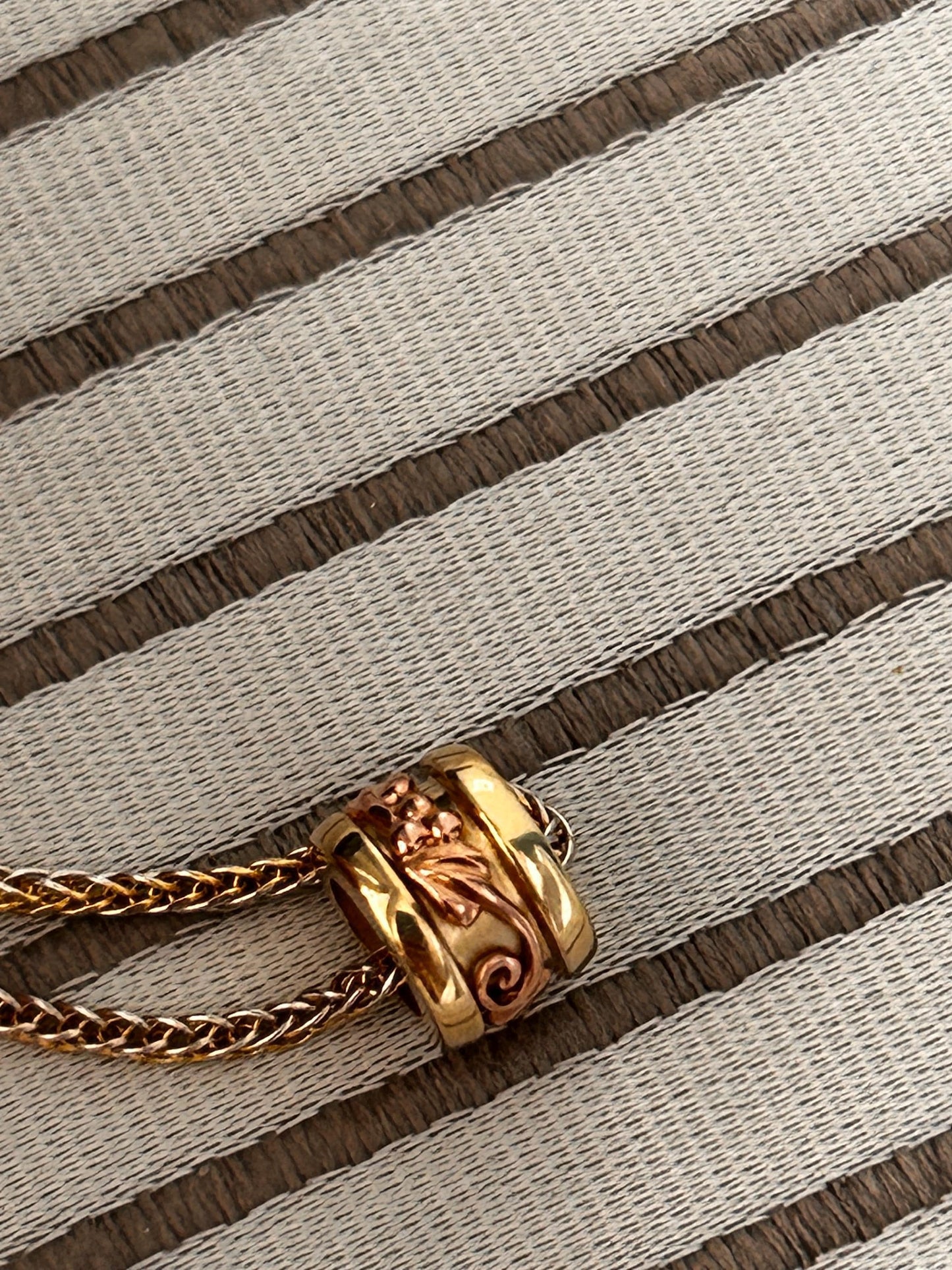 Vintage Clogau 9ct Gold Spacer Pendant Barrel Bead Charm Tree of Life Yellow and Rose Gold