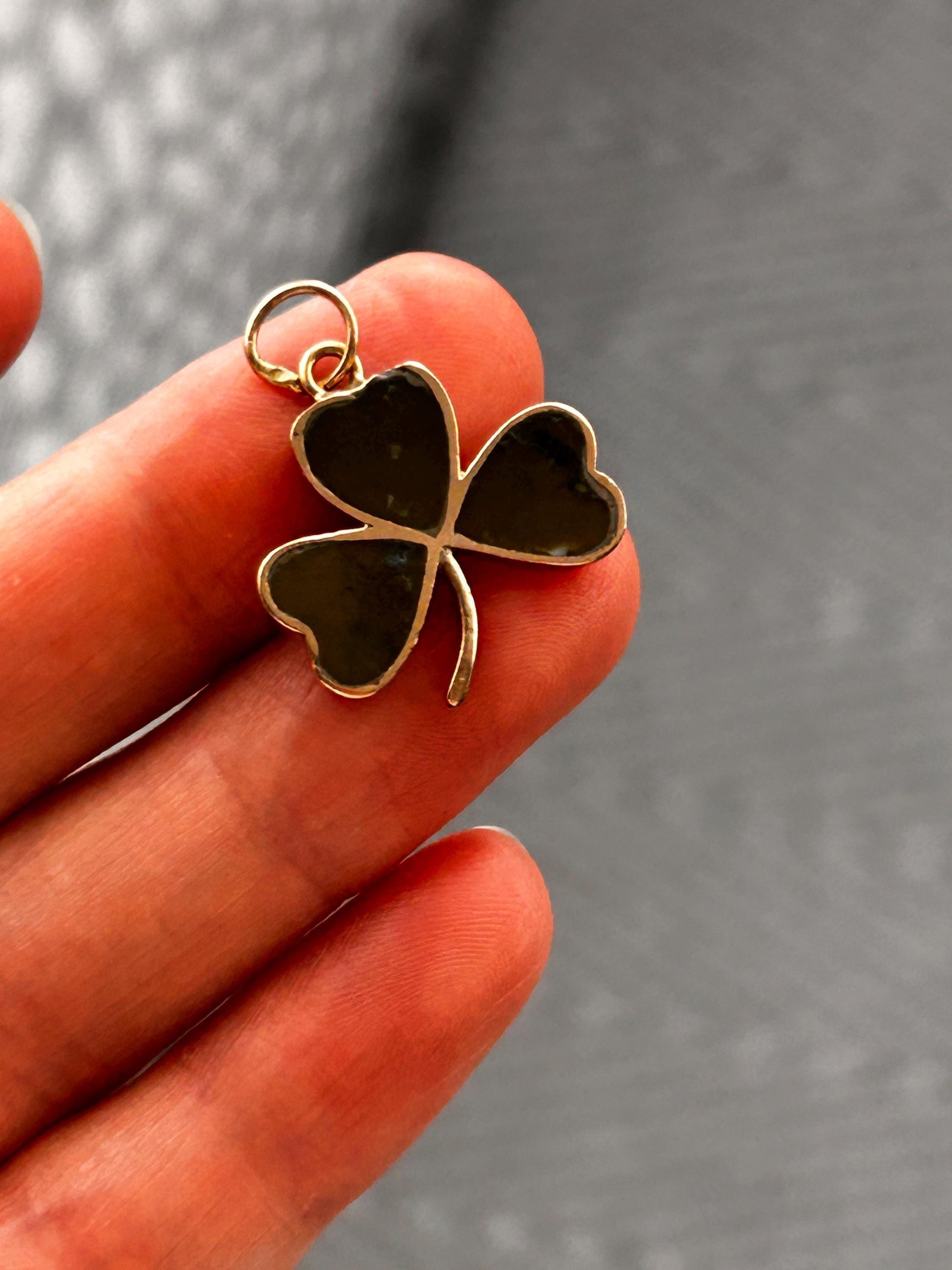 Antique 9ct Gold Victorian Irish Shamrock Clover Charm Pendant 1901 Hallmarks - Lucky Charm Trefoil Enamel