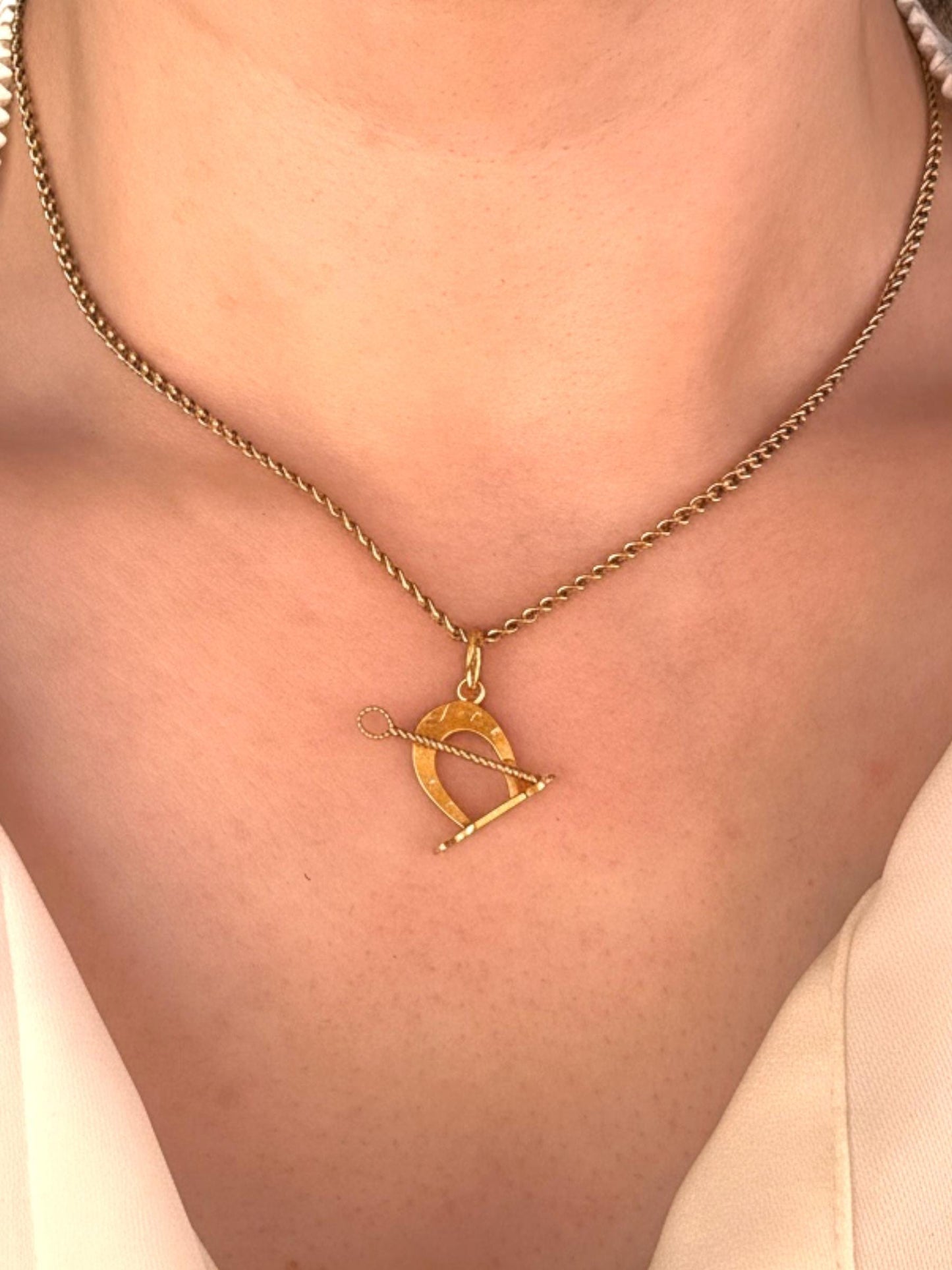 Vintage 18ct Gold Equestrian Charm - Lucky Horseshoe and Whip Pendant