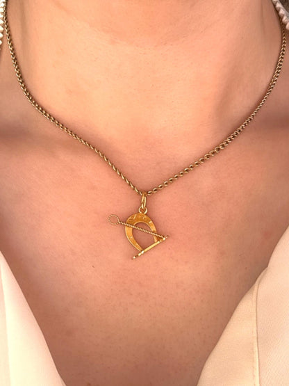 Vintage 18ct Gold Equestrian Charm - Lucky Horseshoe and Whip Pendant
