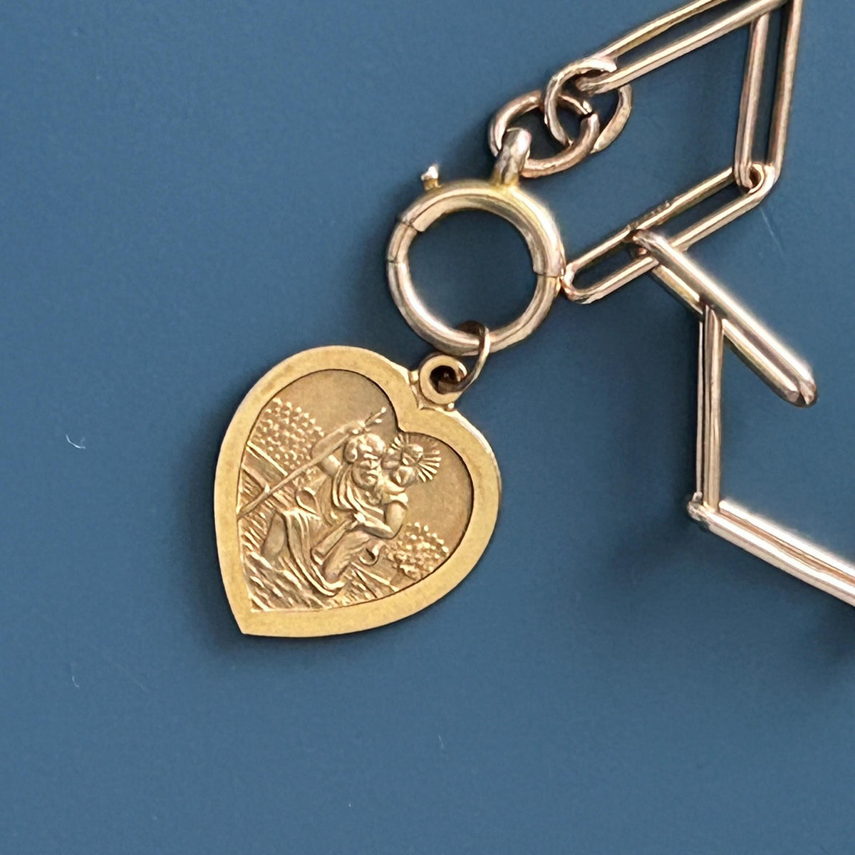 Vintage 9ct Gold St Christopher Heart Pendant Religious Charm