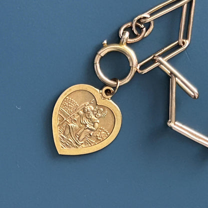 Vintage 9ct Gold St Christopher Heart Pendant Religious Charm