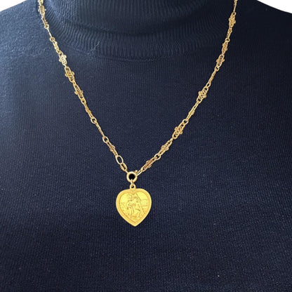 Vintage 9ct Gold St Christopher Heart Pendant Religious Charm