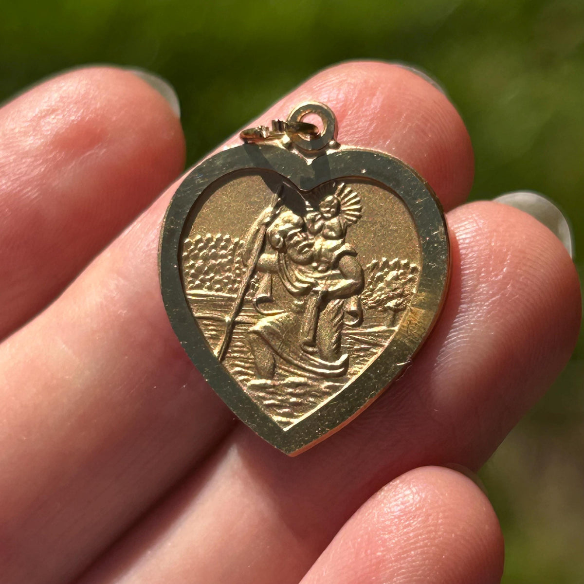 Vintage 9ct Gold St Christopher Heart Pendant Religious Charm