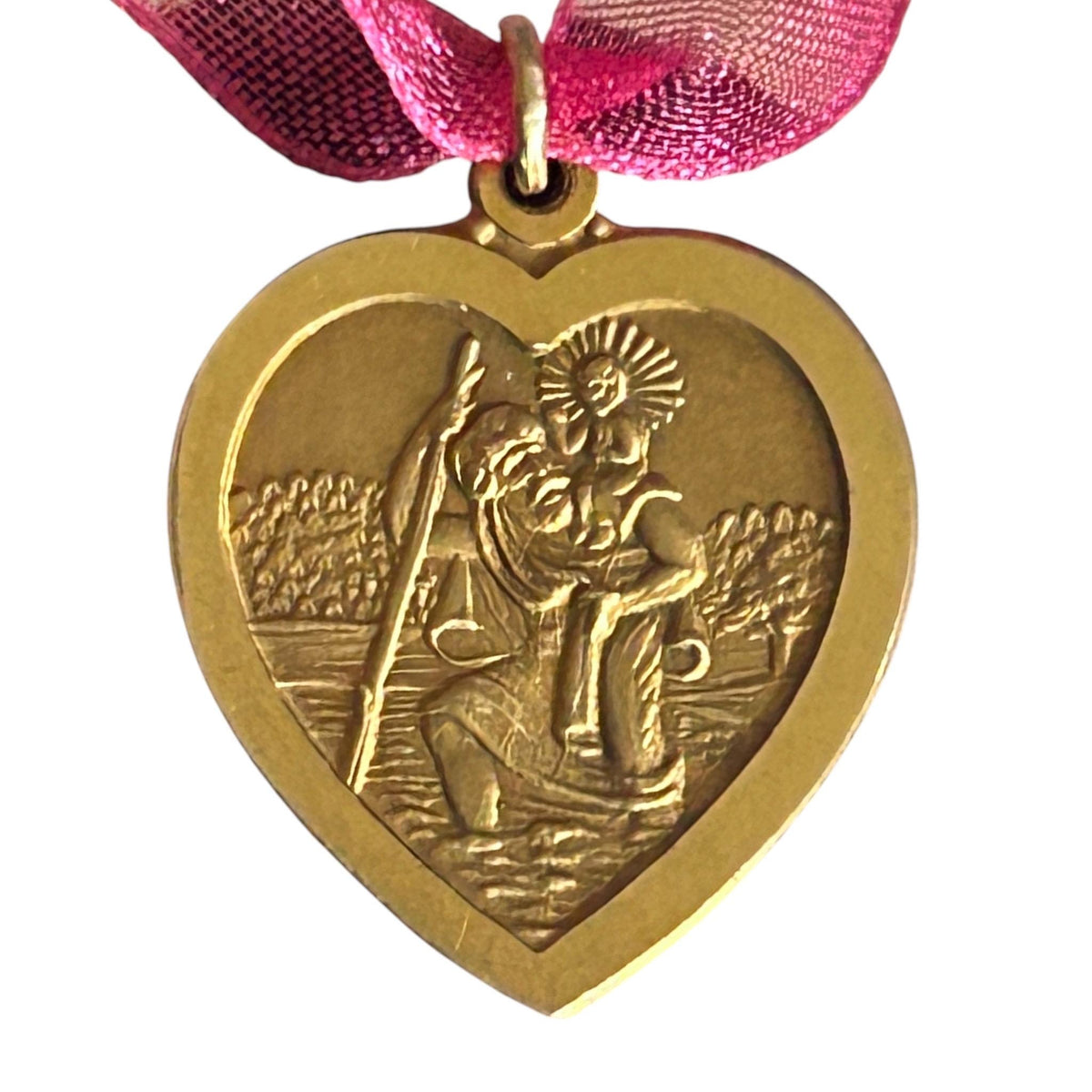Vintage 9ct Gold St Christopher Heart Pendant Religious Charm