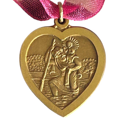 Vintage 9ct Gold St Christopher Heart Pendant Religious Charm