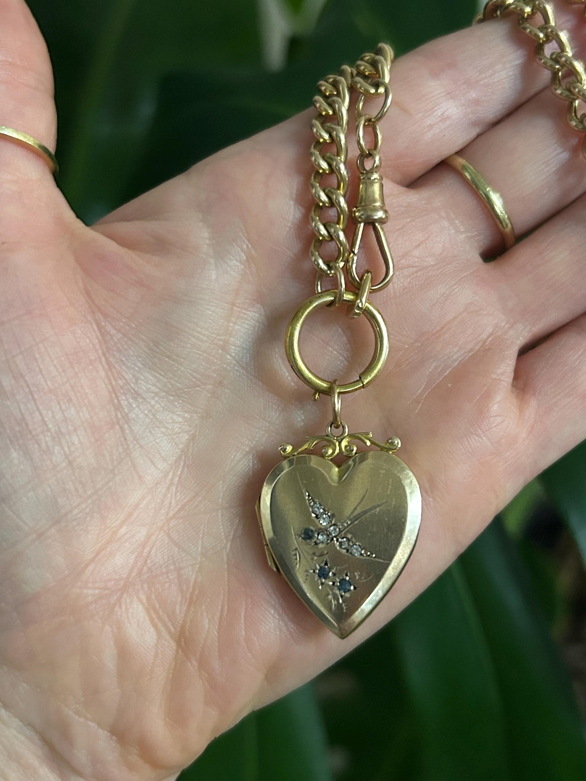 Victorian 9ct Gold Paste Swallow Heart Locket Pendant - Antique Jewelry