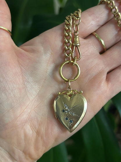 Victorian 9ct Gold Paste Swallow Heart Locket Pendant - Antique Jewelry