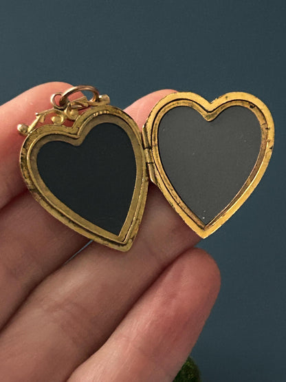 Victorian 9ct Gold Paste Swallow Heart Locket Pendant - Antique Jewelry