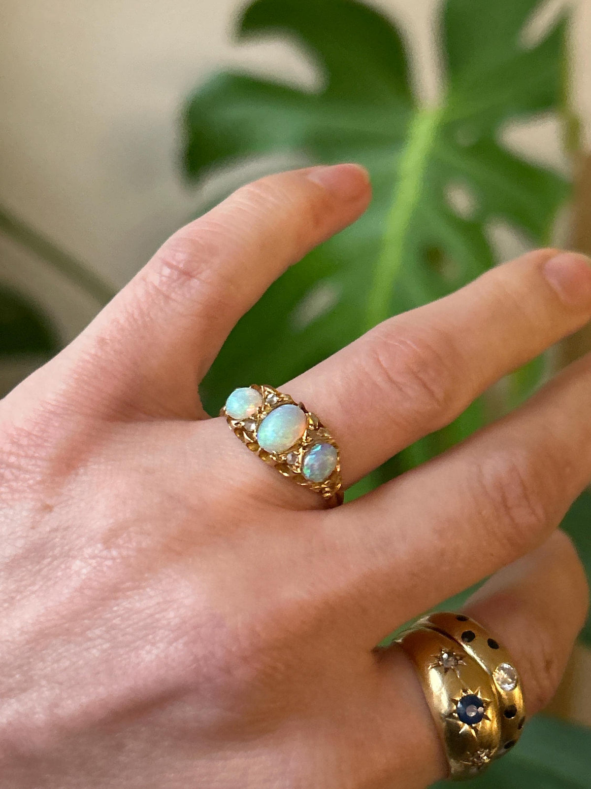 Edwardian Opal and Diamond Trilogy Ring UK N / US 7