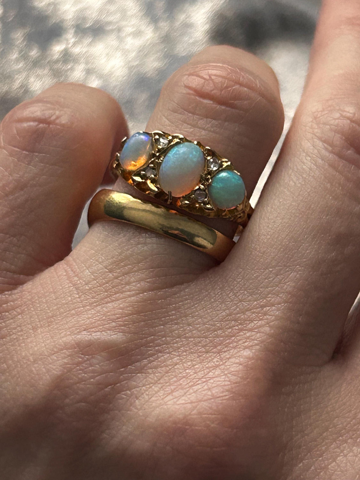 Edwardian Opal and Diamond Trilogy Ring UK N / US 7