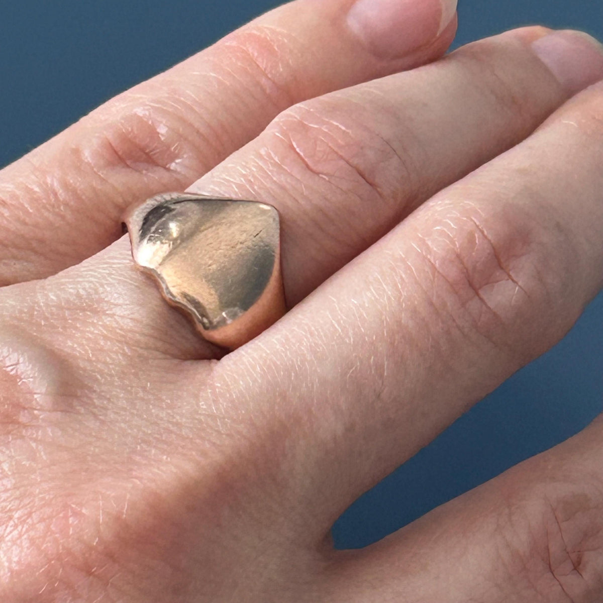 Antique 1920 9ct Rose Gold Solid Shield Ring UK N US 7