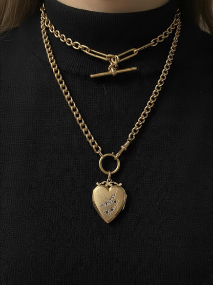 Victorian 9ct Gold Paste Swallow Heart Locket Pendant - Antique Jewelry