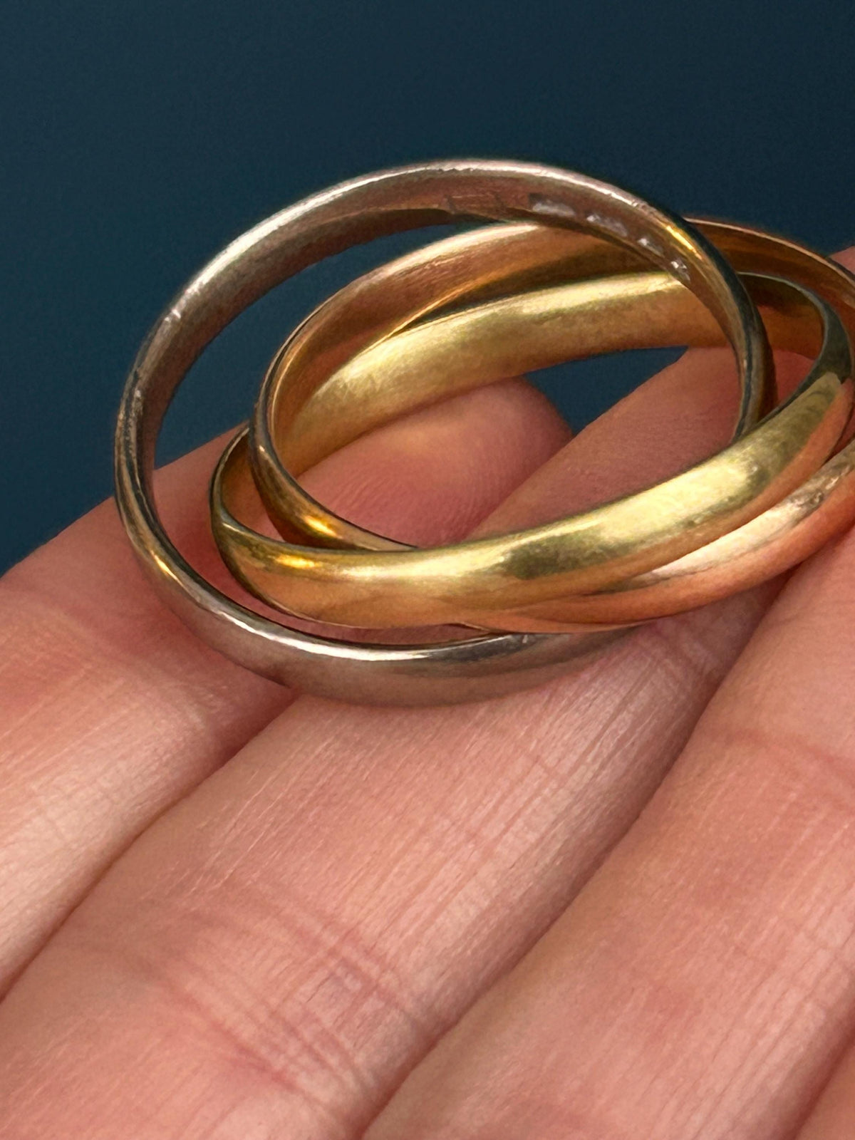 Mid century 1974 18ct gold tri colour russian band, size u / us 10 - Wedding Band