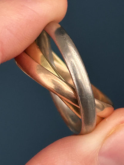 Mid century 1974 18ct gold tri colour russian band, size u / us 10 - Wedding Band