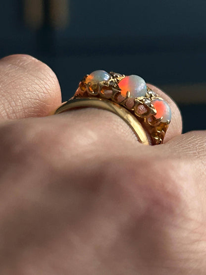 Edwardian Opal and Diamond Trilogy Ring UK N / US 7