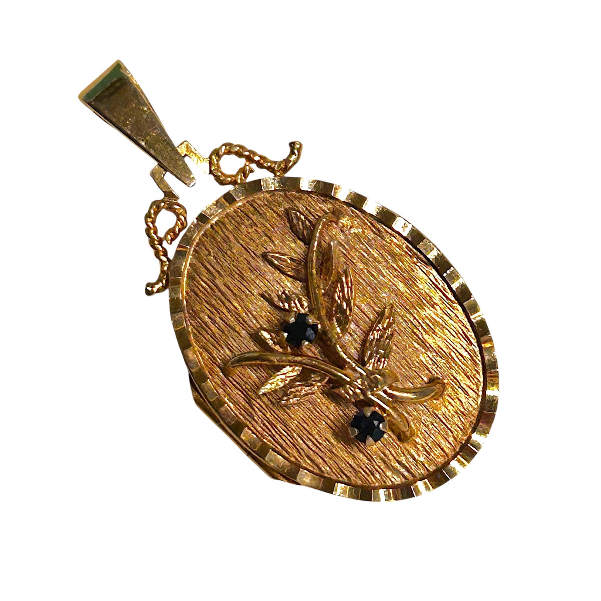Mid-Century 9ct Solid Gold Floral Sapphire Locket Pendant Photo Keepsake