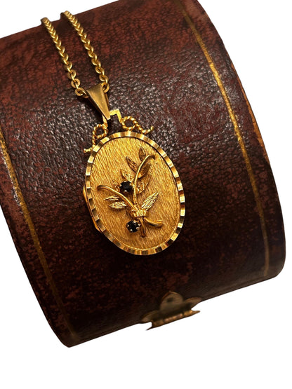 Mid-Century 9ct Solid Gold Floral Sapphire Locket Pendant Photo Keepsake
