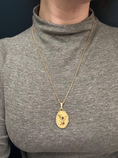 Mid-Century 9ct Solid Gold Floral Sapphire Locket Pendant Photo Keepsake