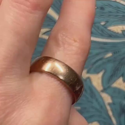 Edwardian Rose Gold 9ct Wide Wedding Band 7mm Wide / Antique Band England Old English Jewellery  Size R  - US 9