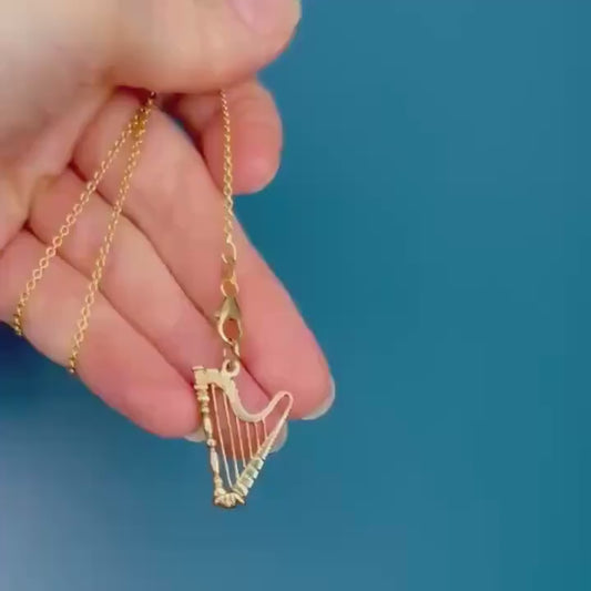 Mid-Century vintage 9ct Gold Harp Musical Instrument Charm/ 9k Dainty Music Pendant/ 9ct Bracelet Charm Collectors Jewelry