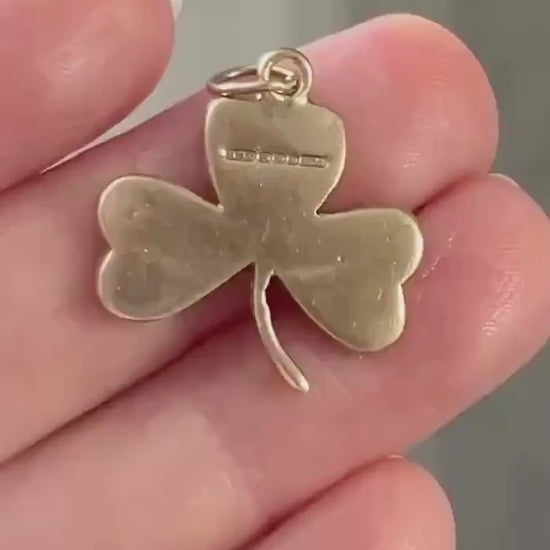 Antique 9ct Gold Victorian Irish Shamrock Clover Charm Pendant 1901 Hallmarks - Lucky Charm Trefoil Enamel