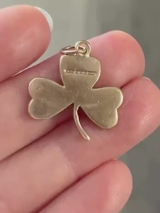 Antique 9ct Gold Victorian Irish Shamrock Clover Charm Pendant 1901 Hallmarks - Lucky Charm Trefoil Enamel