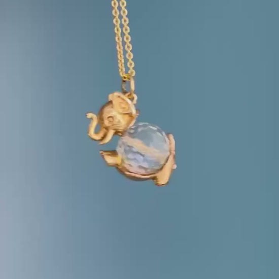 Mid-Century Vintage 9ct Solid Gold Elephant Crystal Charm, Unusual Animal Jewelry Pendant, 9k Elephant Bracelet Charm/ Pendant with Crystal