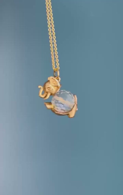 Mid-Century Vintage 9ct Solid Gold Elephant Crystal Charm, Unusual Animal Jewelry Pendant, 9k Elephant Bracelet Charm/ Pendant with Crystal